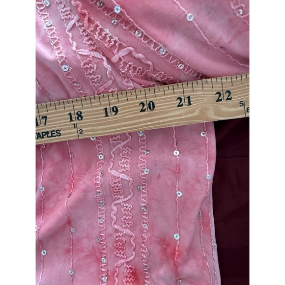 Womens Shirt Pink Tie Dye Cold Shoulder Flare 14/16 Fairy Renaissance Sequins - Picture 7 of 9
